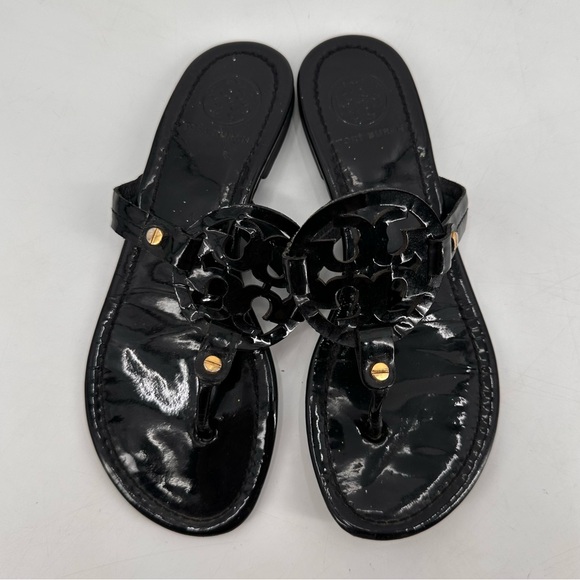 Tory Burch Black Patent Leather Miller Sandals 7.5 FLAWS - Picture 4 of 7